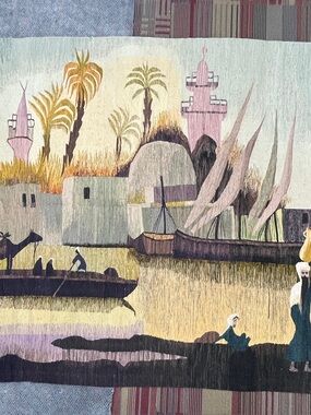 Handwoven Scenic Tapestry Wall Decor in Pastel Greens and Pinks 58x82”